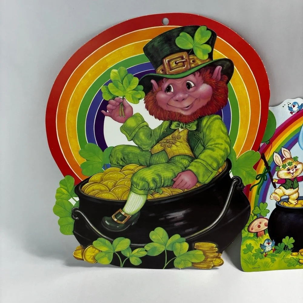 Vintage St Patrick's Day Die Cut Decorations‎ (2) Lephrechaun Teacher Vintage